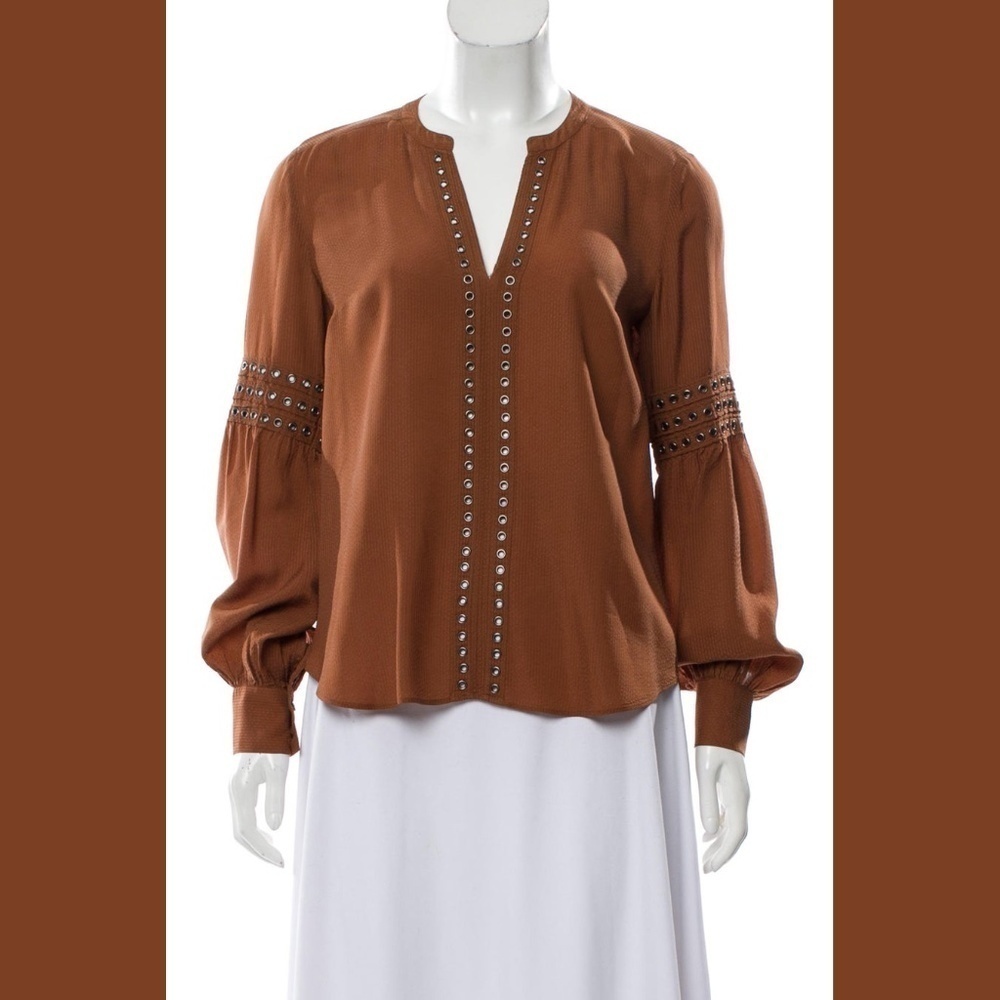 VERONICA BEARD RUST BRICK CUPRO METAL BLOUSE SZ 2​